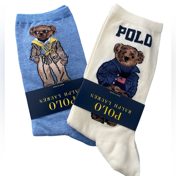 POLO RALPH LAUREN Women's Early Spring Bear and Americana Bear Crew Socks 9-11 - Picture 1 of 7